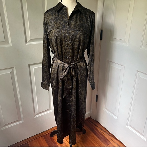 Chico's Womens Mixed Patterns Utility Midi Shirtdress Olive Size 1 M - Picture 2 of 6